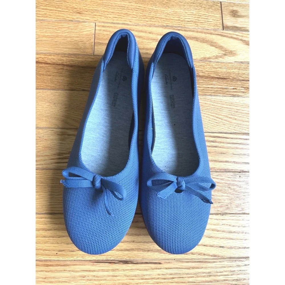 Clarks Cloudsteppers Blue Knit Bow Ballet‎ Flats Womens 9 W Balletcore Travel